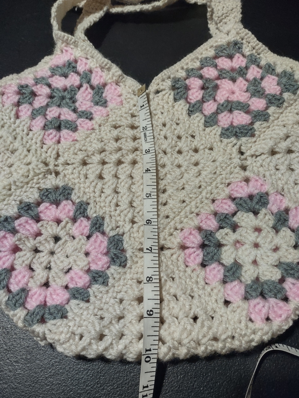 Handmade Crochet Women’s Tote Bag in Cream, Pink & Gray - Picture 7 of 8